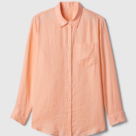 NWT GAP Peach 100% Linen Relaxed Boyfriend Button Down Shirt - Picture 5 of 7